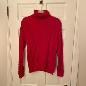 Lands’ End Turtleneck Sweater Cable Knit 100% Cotton Sz Large Red
